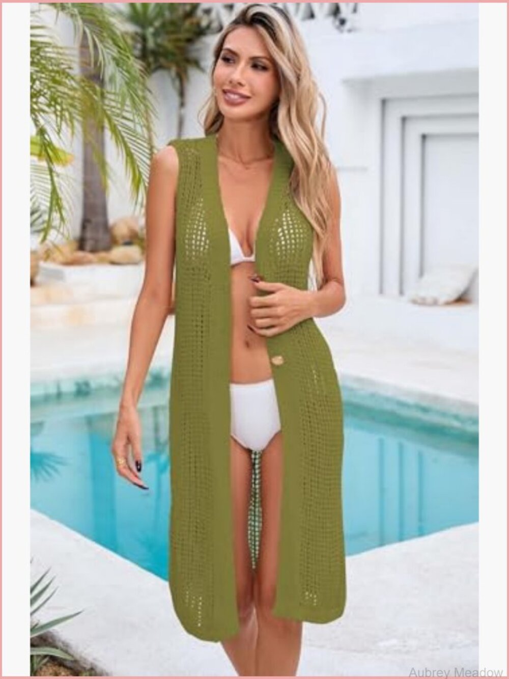 Crochet Sleeveless Cardigan Summer Hollow Out Long Vest Boho Beach Swim Cover Up - Picture 4 of 7